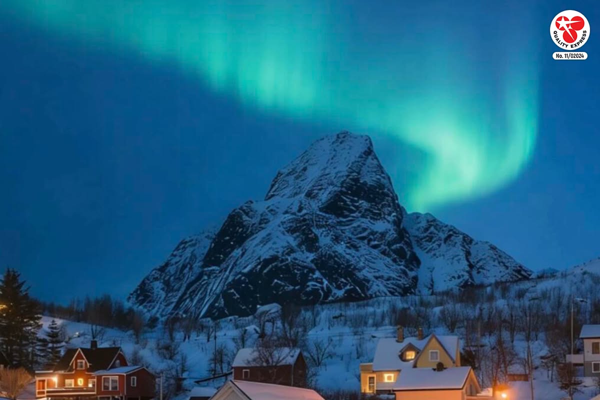 แสงเหนือ Lofoten, Norway ที่หมู่บ้านประมงแห่งเกาะสวรรค์